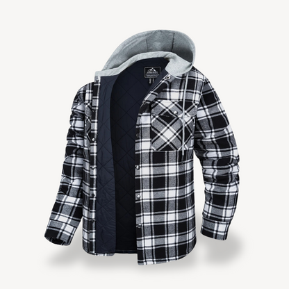 Plaid Quilted Hooded Jacket for Men