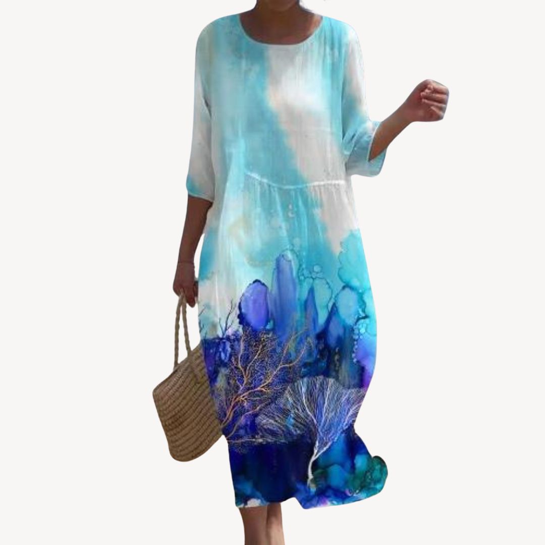 Print 3/4 Sleeve Midi Dress Women