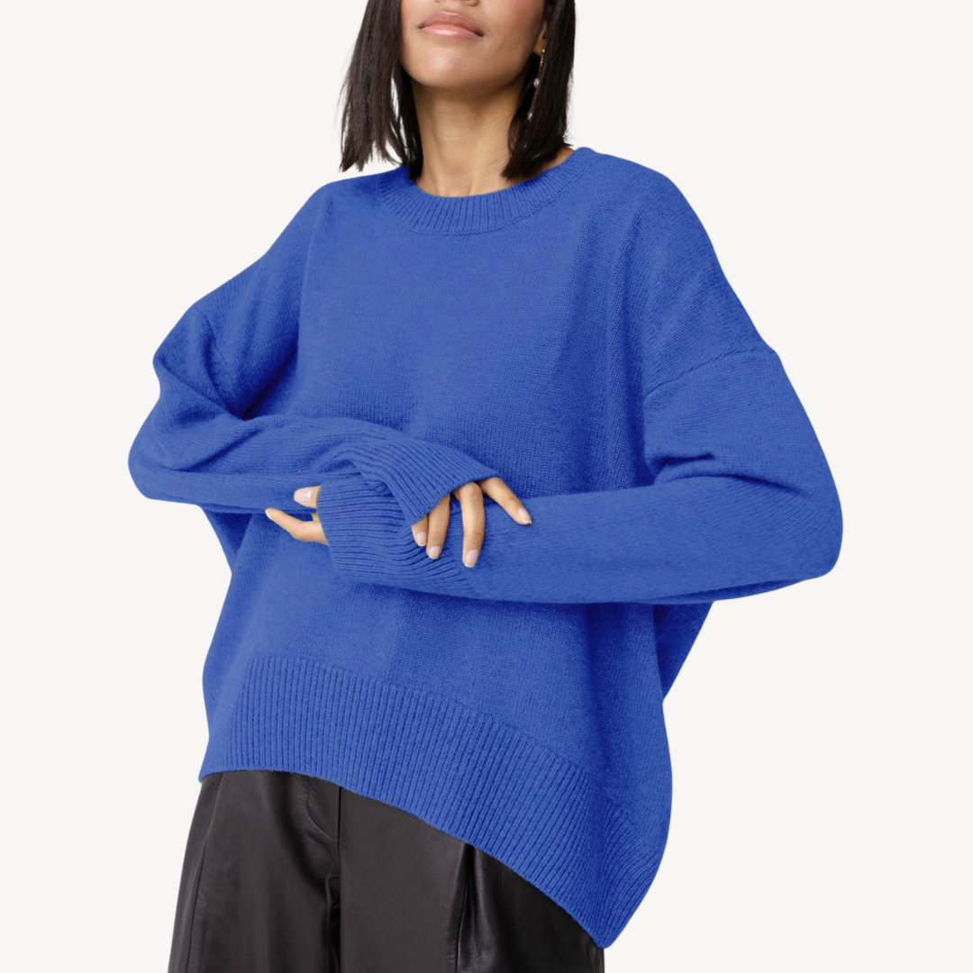 Oversized Knit Wool Blend Crew Neck Sweater for Women