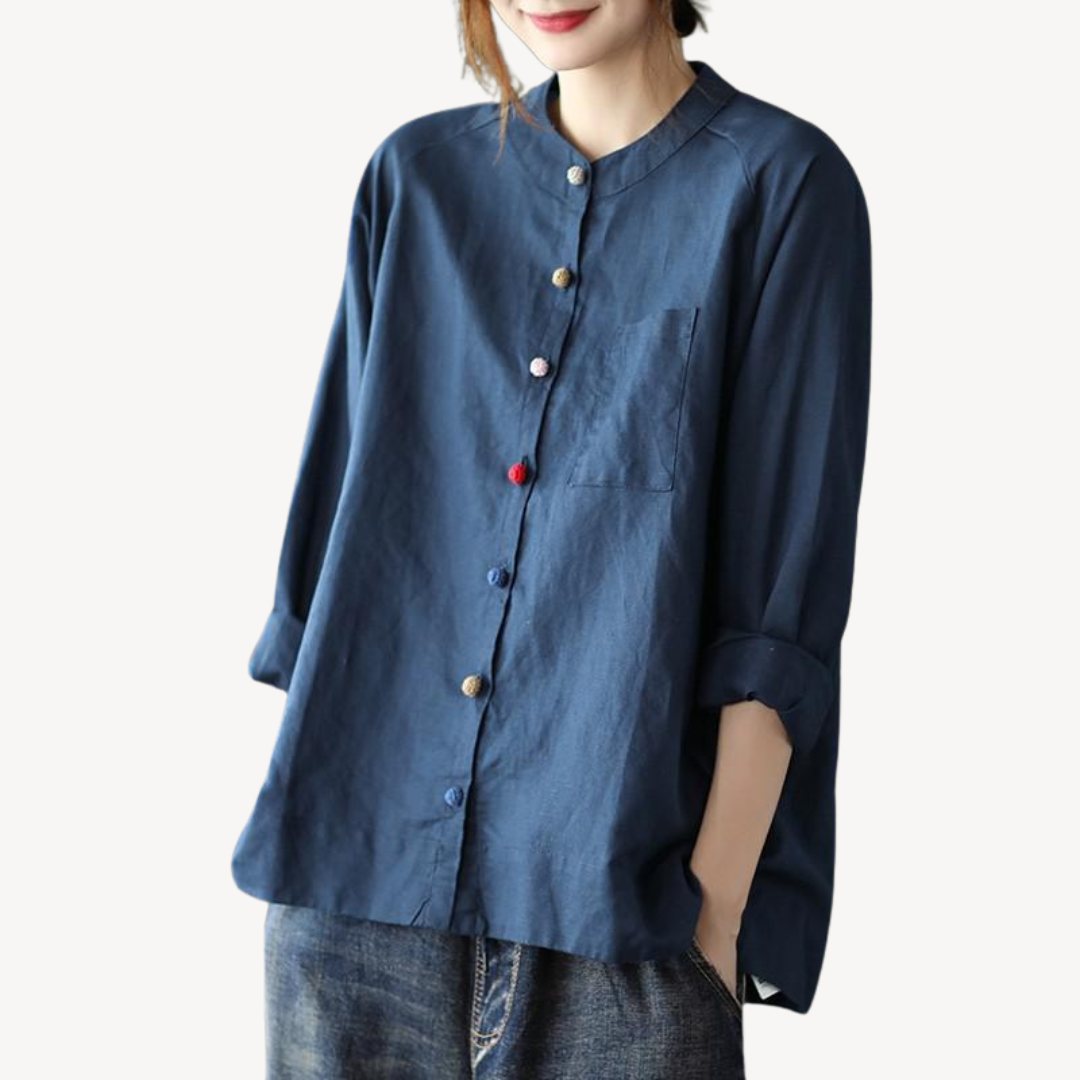 Women's Linen Blend Mandarin Collar Shirt