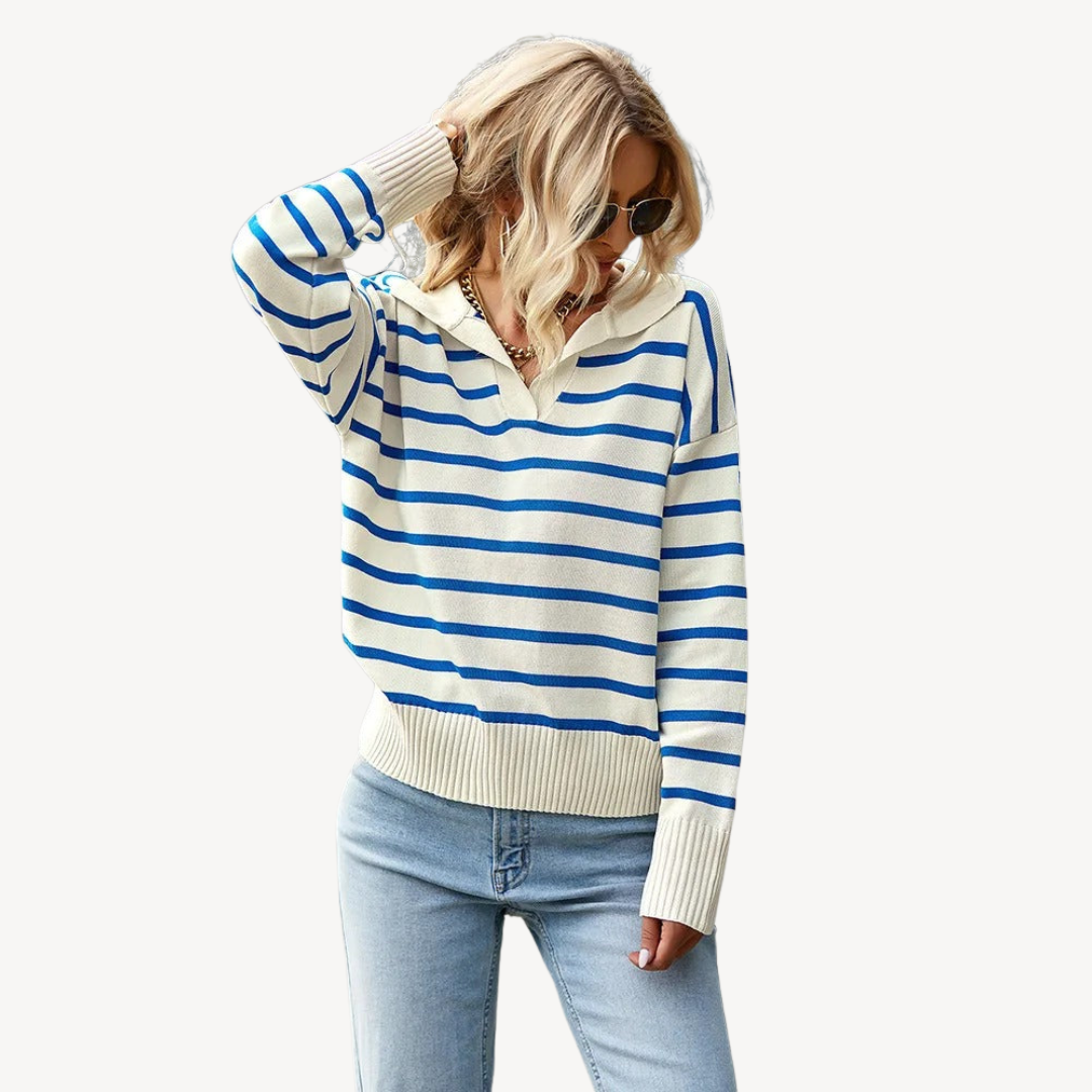 Striped Polo Knit Sweater for Women
