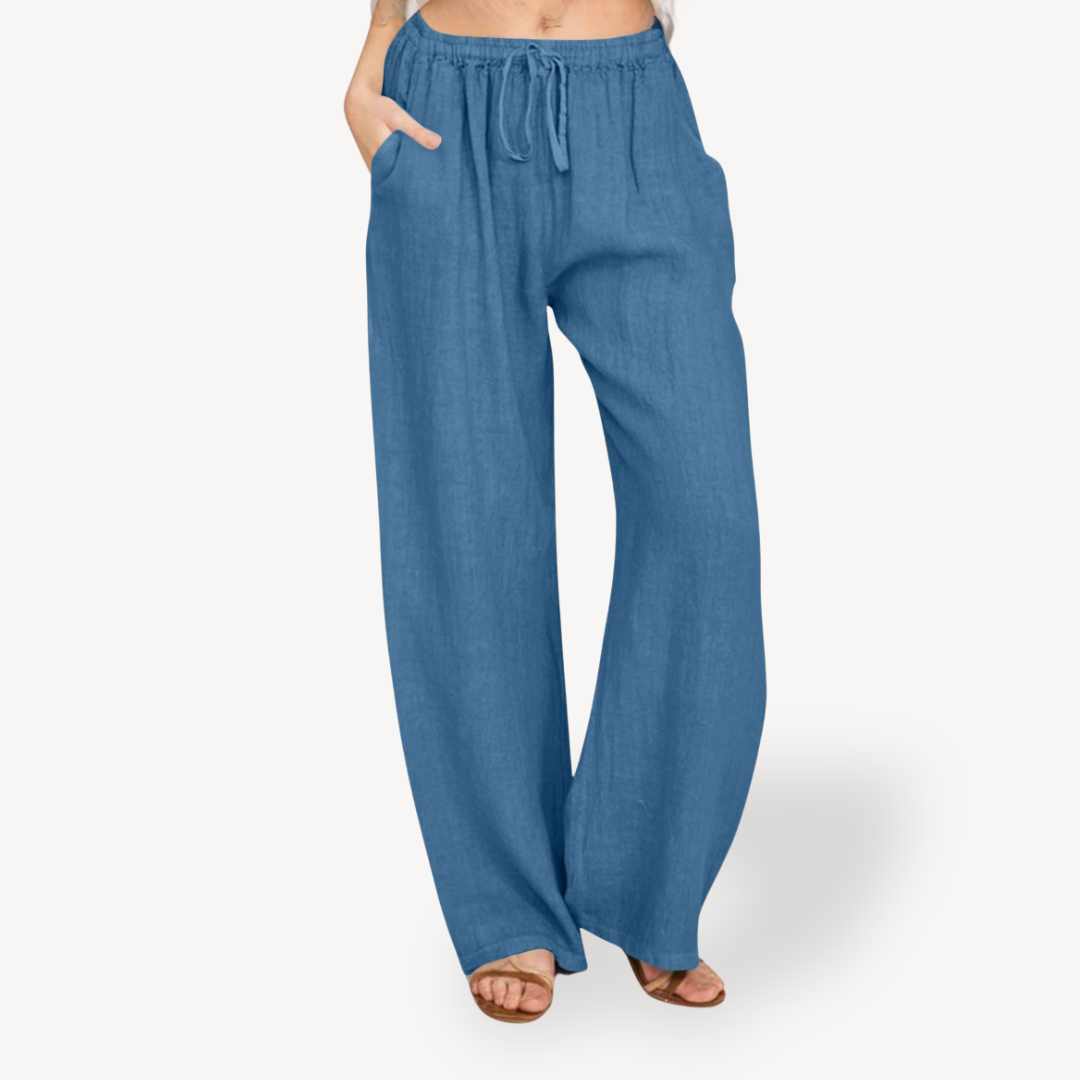 Women's Linen Wide-Leg Pants - Drawstring, Casual
