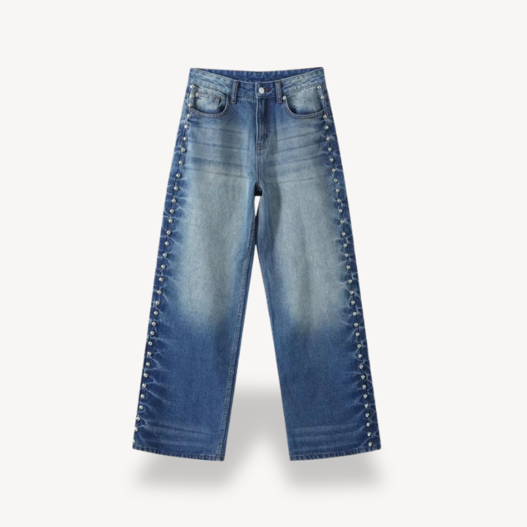 Women's Button-Studded Wide-Leg Jeans