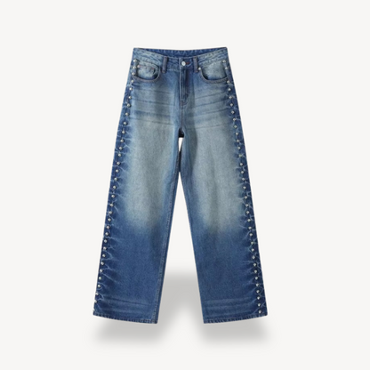 Women's Button-Studded Wide-Leg Jeans
