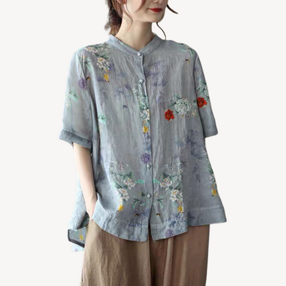Women's Floral Linen Blend Button Shirt