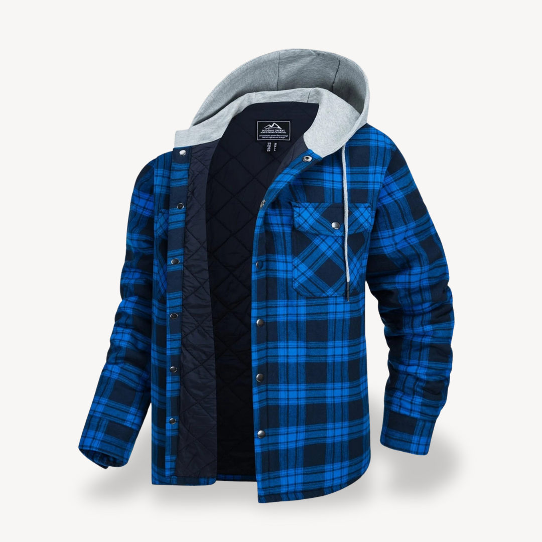 Plaid Quilted Hooded Jacket for Men