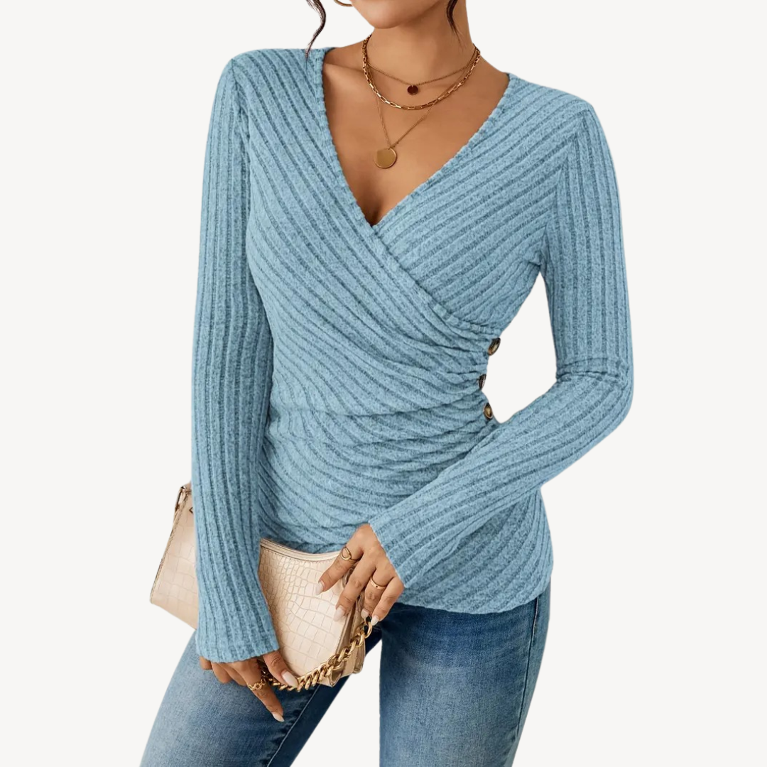 V-Neck Ribbed Top for Women