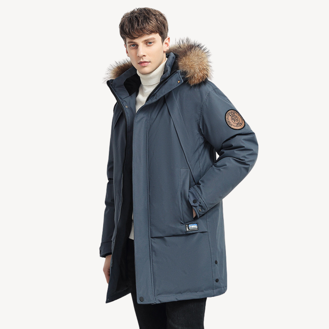 Winter Puffer Jacket with Faux Fur Hood for Men