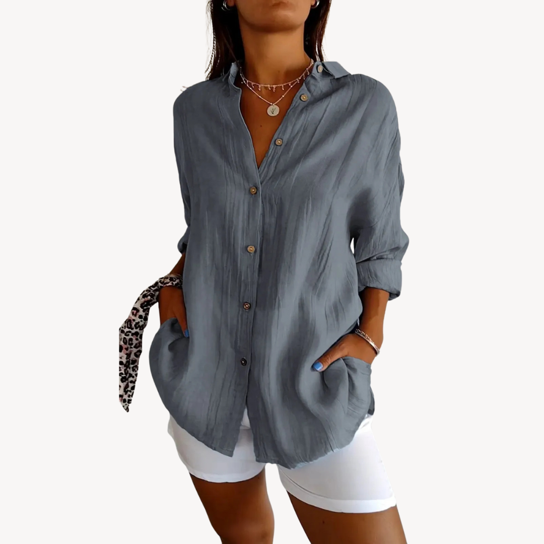 Women's Cotton Linen Button-Up Shirt