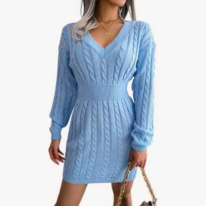 Cable Knit V-Neck Dress