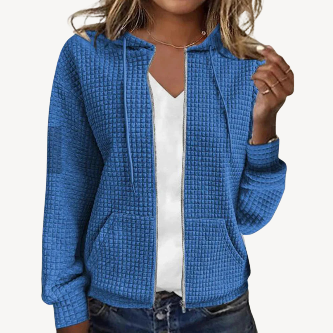 Waffle Knit Zipper with Hoodie for Women