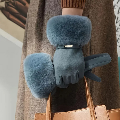 Faux Fur Trimmed Winter Gloves for Women