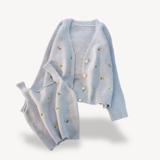 Women’s Floral Embroidered Cardigan and Tank Top Set