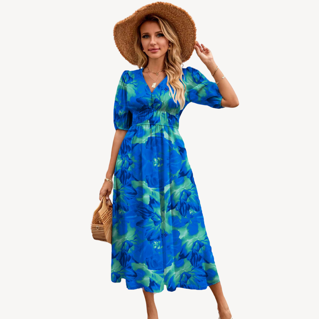 Floral Print V-Neck Midi Dress Women