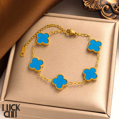 Delicate Floral Charm Bracelet 14K Gold Finish Stainless Steel