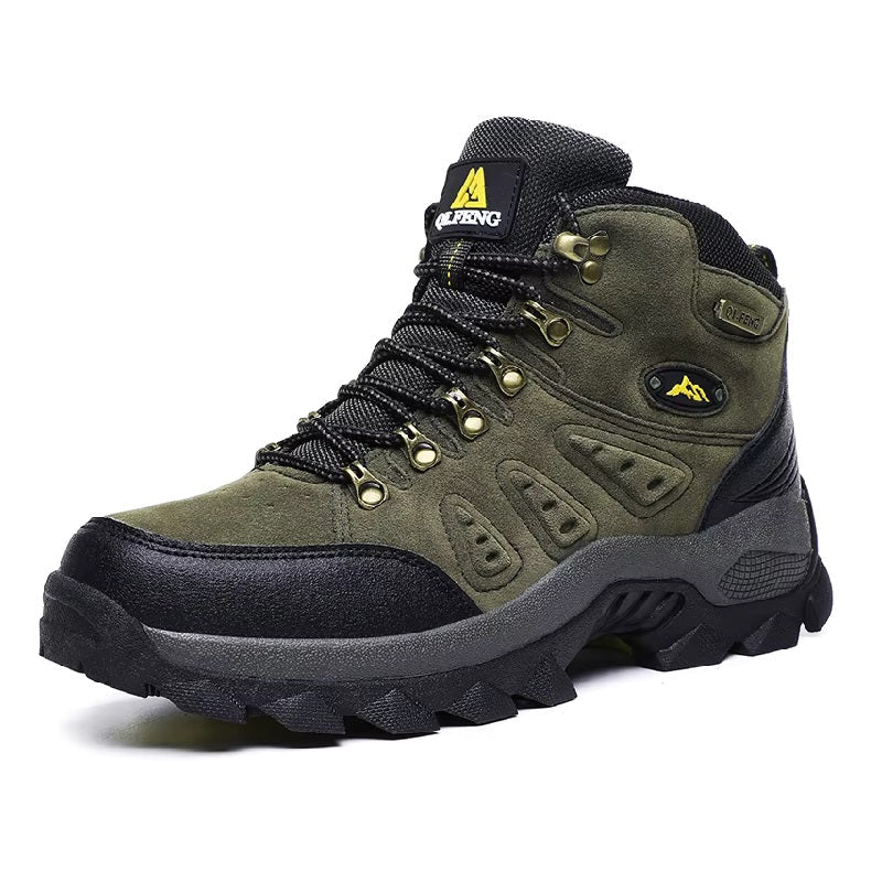 Outdoor leather boots, waterproof hiking shoes, Green