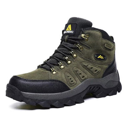 Outdoor leather boots, waterproof hiking shoes, Green