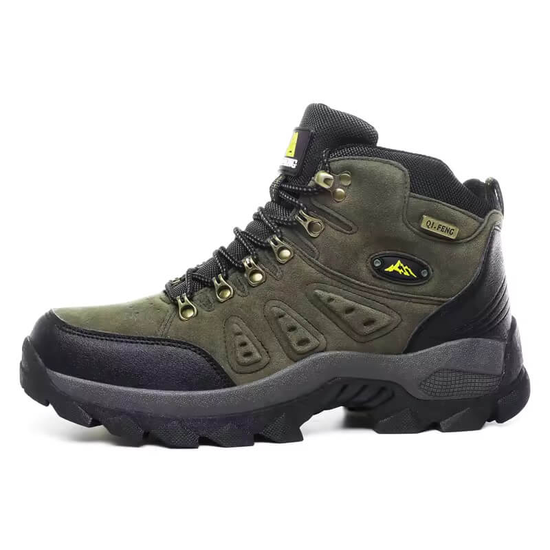 Outdoor leather boots, waterproof hiking shoes, Green