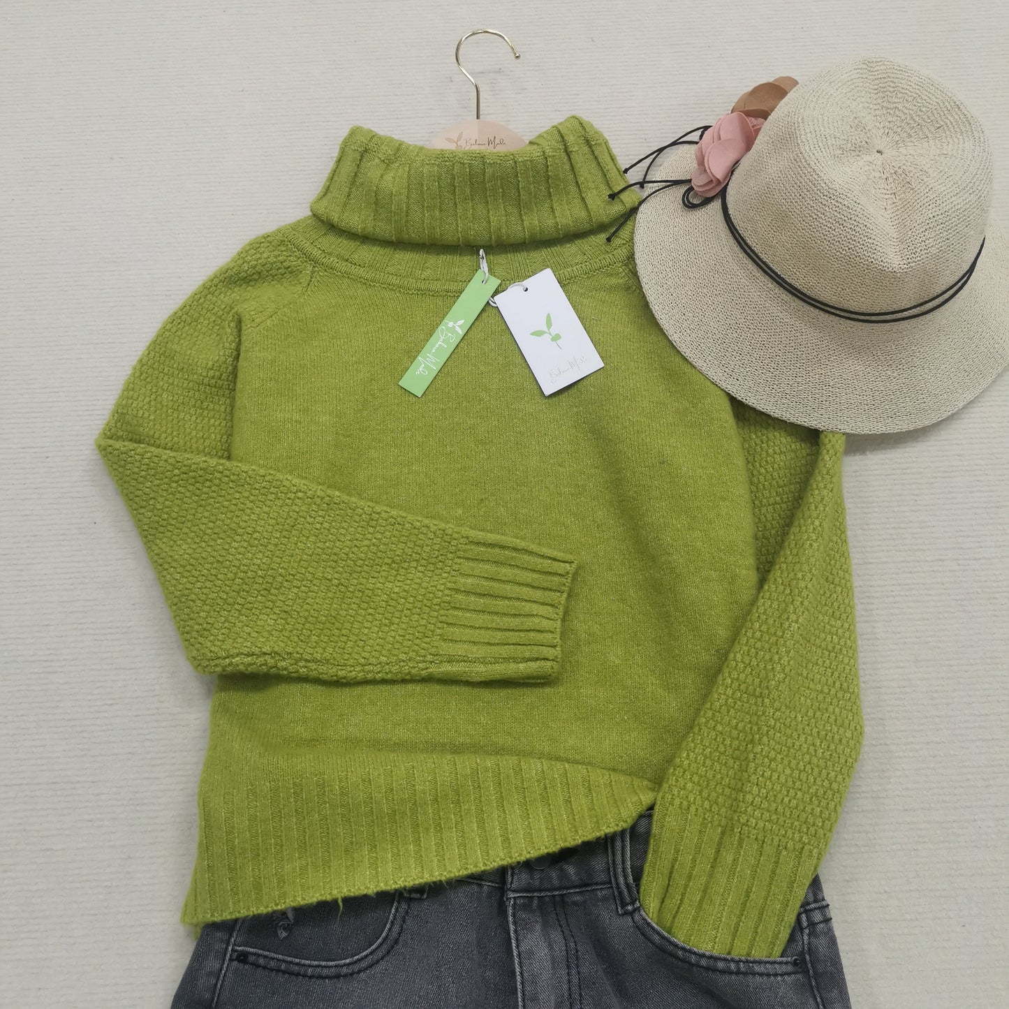 Bright Green, Oversized Knitted Turtleneck Sweater - AutumnGleam