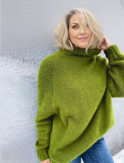 Bright Green, Oversized Knitted Turtleneck Sweater - AutumnGleam