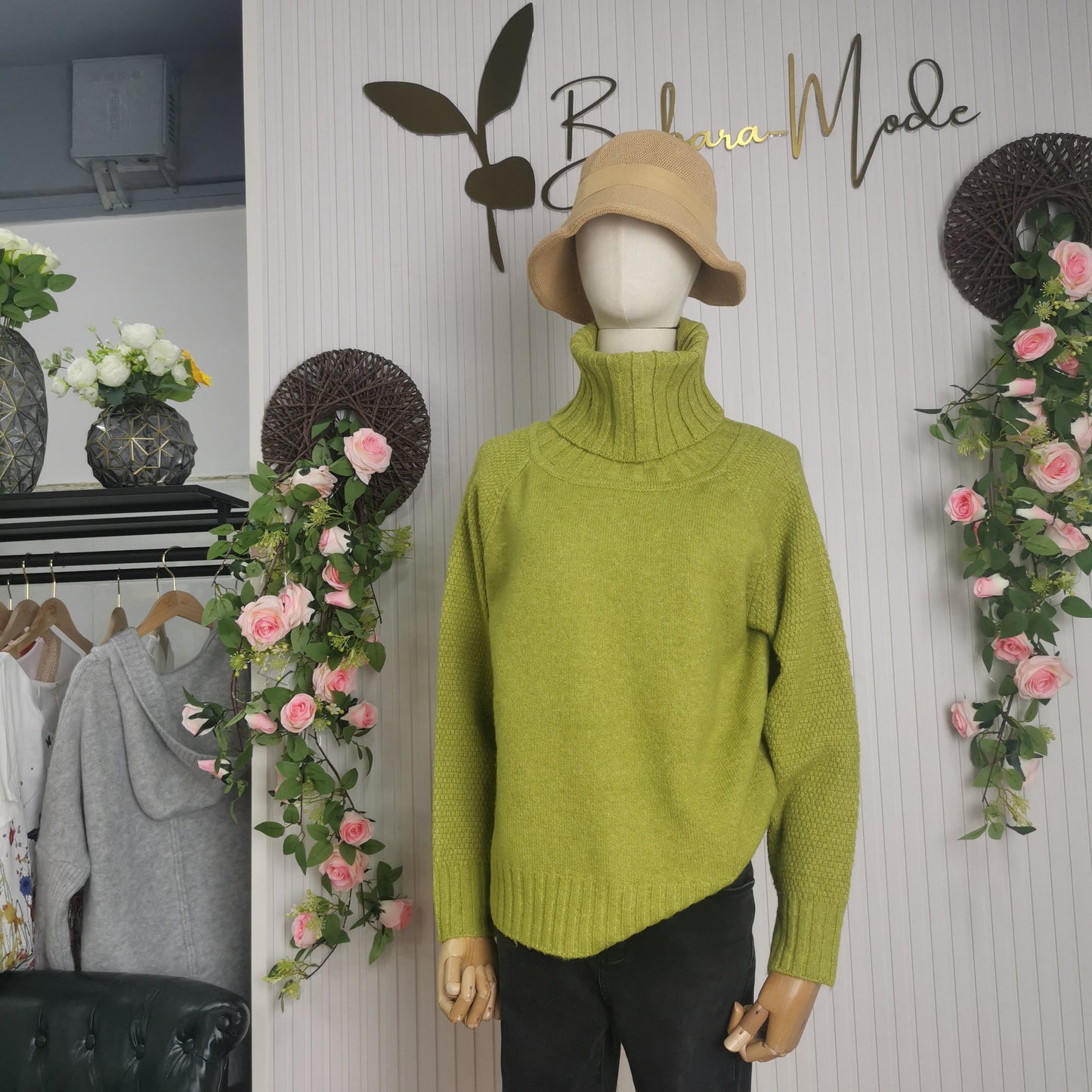 Bright Green, Oversized Knitted Turtleneck Sweater - AutumnGleam