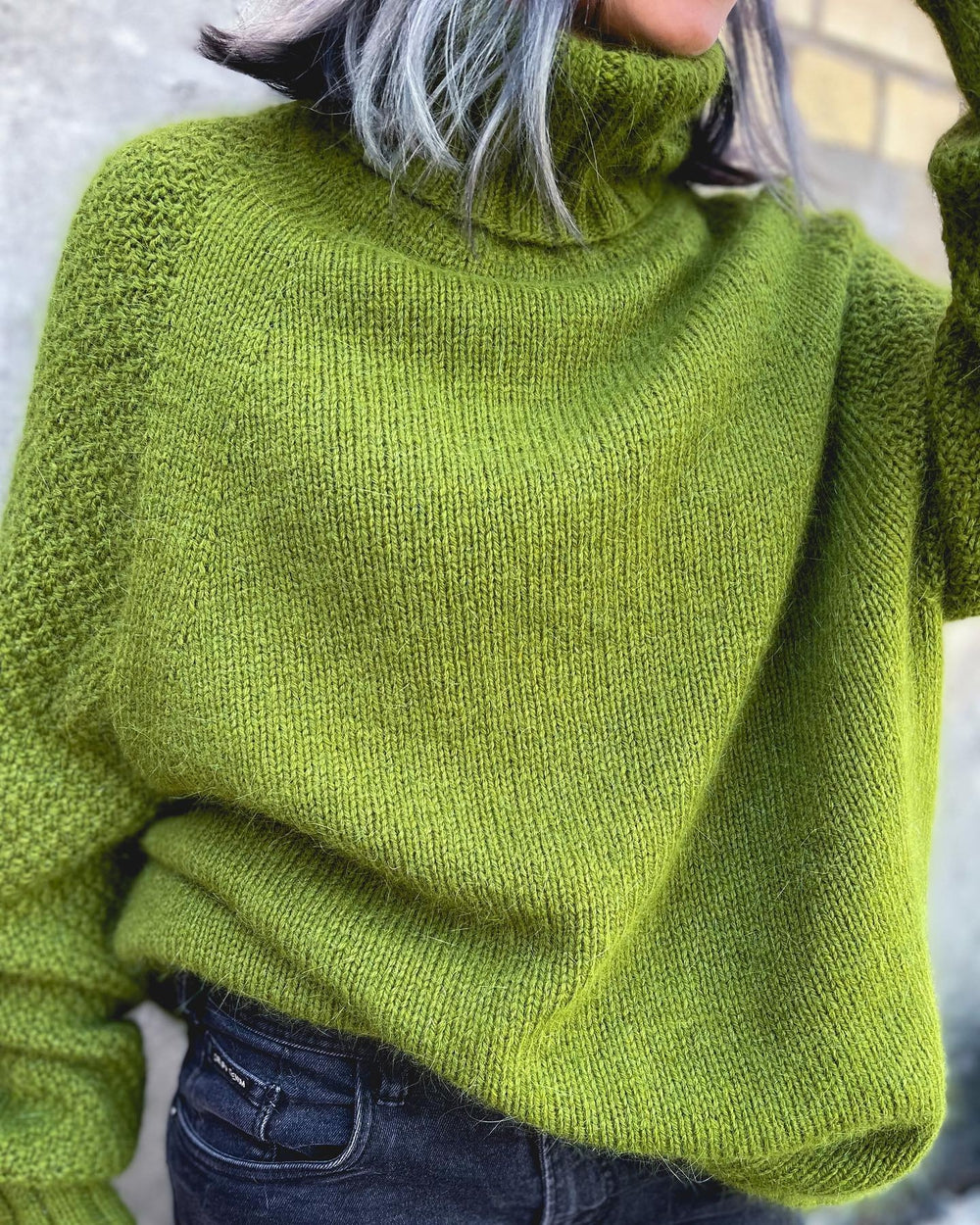 Bright Green, Oversized Knitted Turtleneck Sweater - AutumnGleam