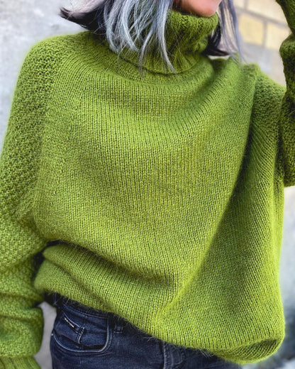 Bright Green, Oversized Knitted Turtleneck Sweater - AutumnGleam