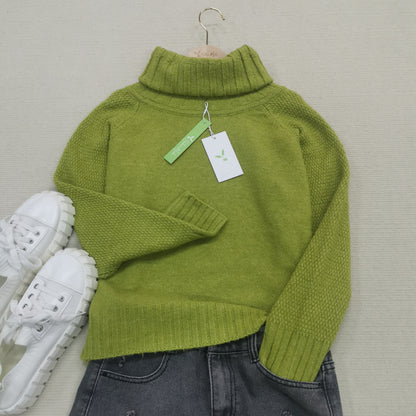 Bright Green, Oversized Knitted Turtleneck Sweater - AutumnGleam
