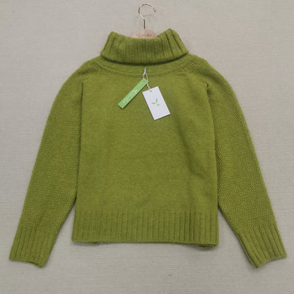 Bright Green, Oversized Knitted Turtleneck Sweater - AutumnGleam