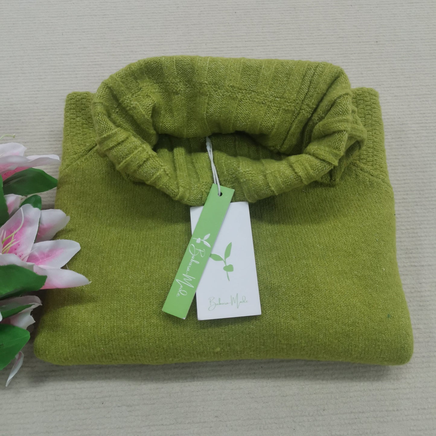 Bright Green, Oversized Knitted Turtleneck Sweater - AutumnGleam
