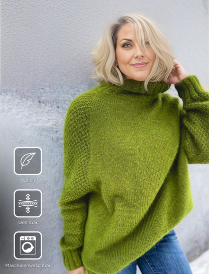 Bright Green, Oversized Knitted Turtleneck Sweater - AutumnGleam