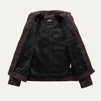 Men’s Faux Leather Racer Jacket with Quilted Trim
