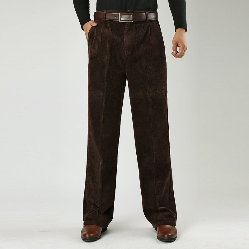 Men's Relaxed Fit Corduroy Pants with Pleats