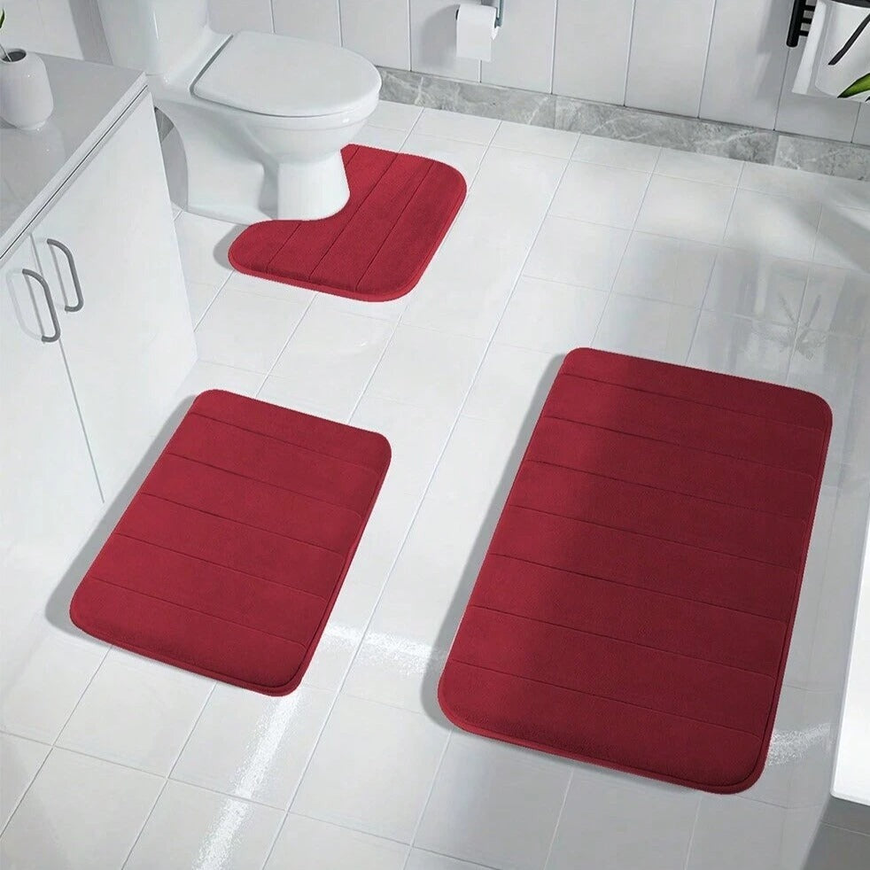 Soft 3-Piece Memory Foam Bathroom Mats, Anti-Slip