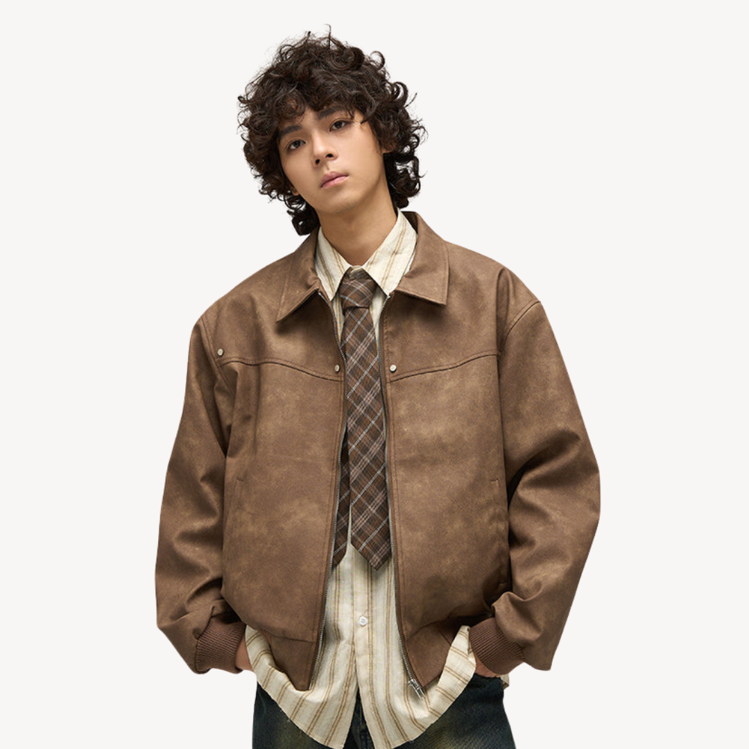 Men's Faux Leather Bomber Jacket