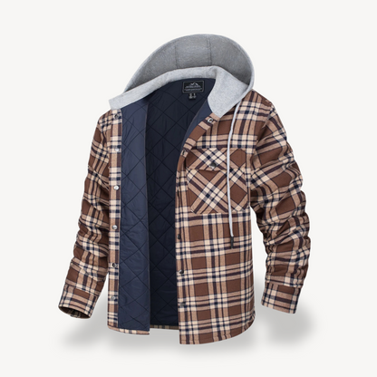 Plaid Quilted Hooded Jacket for Men