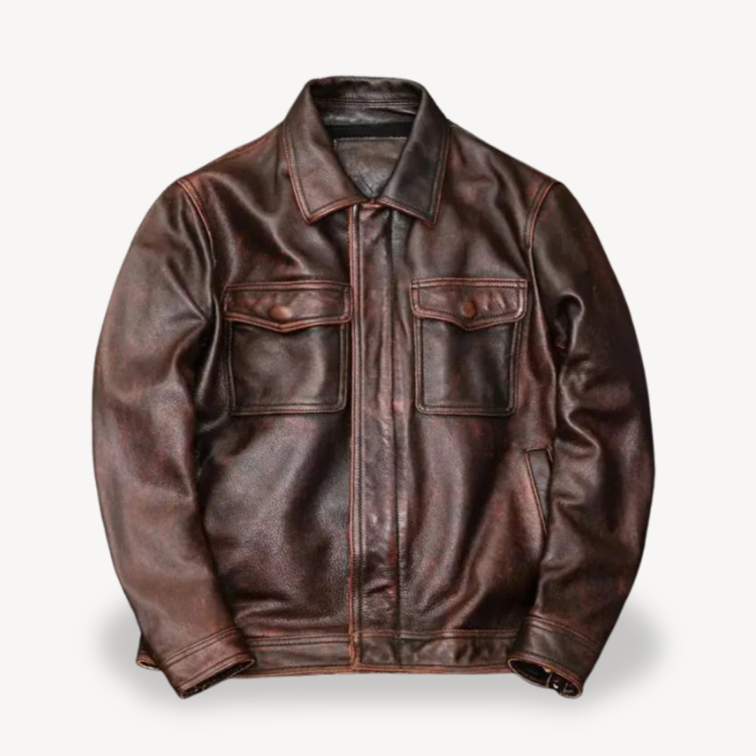 Men's Leather Jacket with Pockets