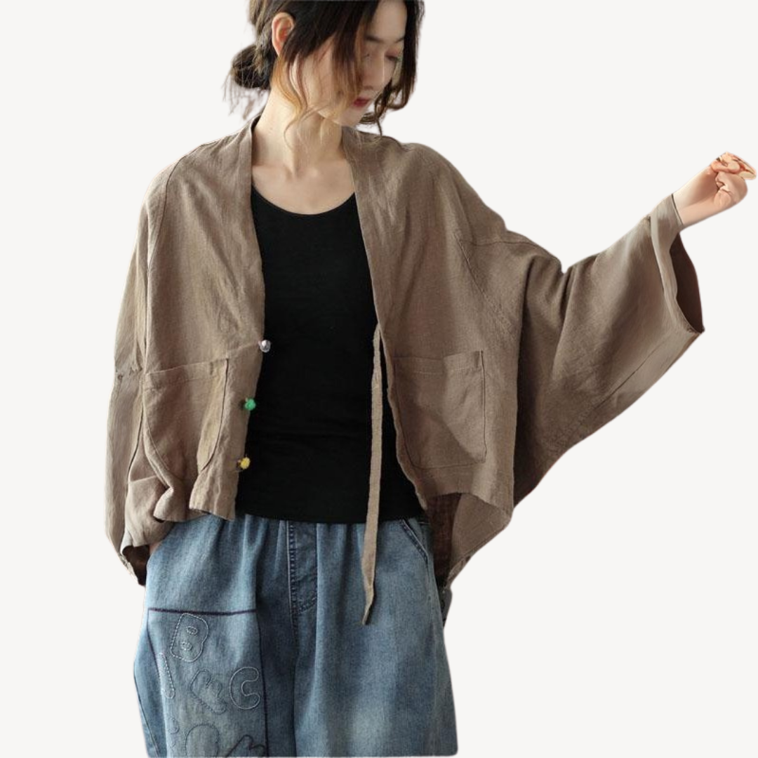 Women's Linen Blend Kimono Jacket Cardigan