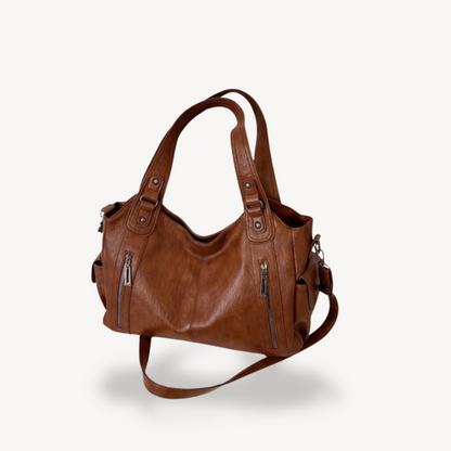 Women's Zippered Shoulder Bag Leather Tote Bag