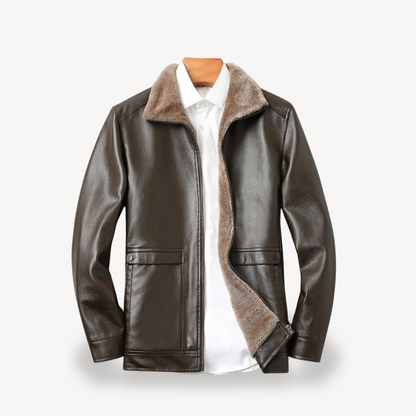 Faux Leather Jacket with Fleece Lining for Men