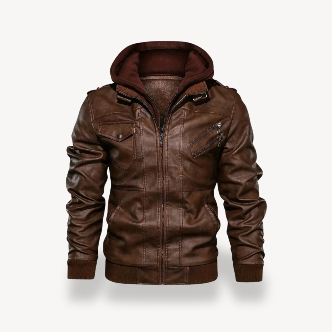 Leather Jacket with Hood for Men