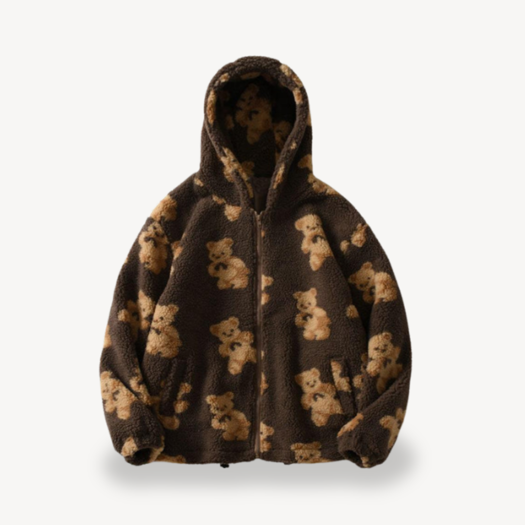 Teddy Bear Pattern Hooded Jacket for Women