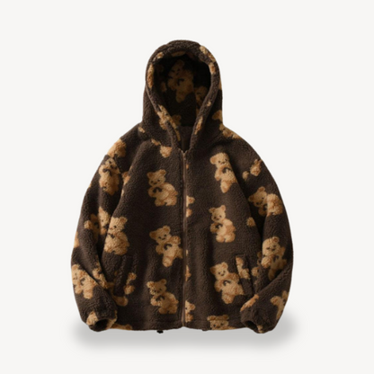 Teddy Bear Pattern Hooded Jacket for Women