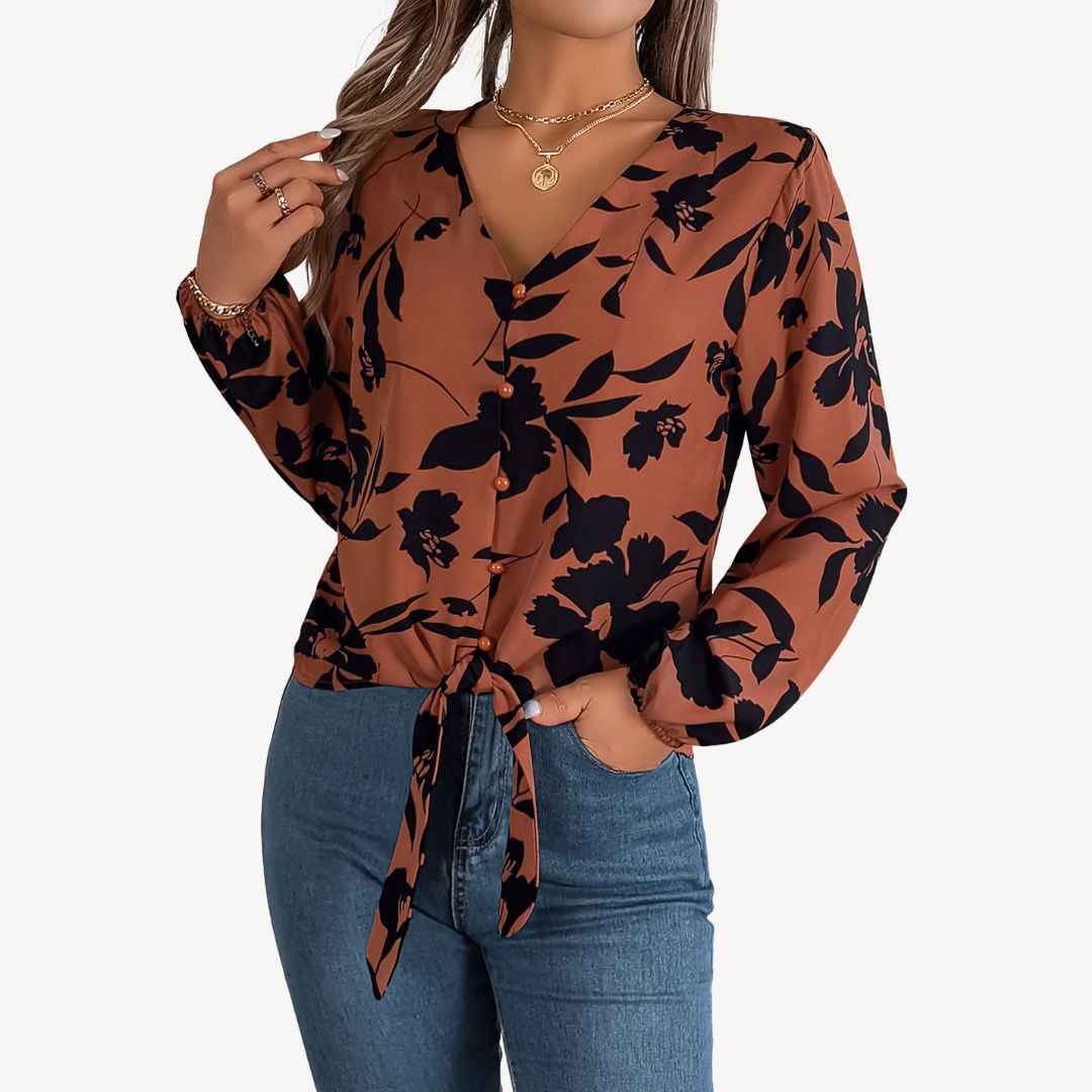 Floral V-Neck Blouse Long Sleeve