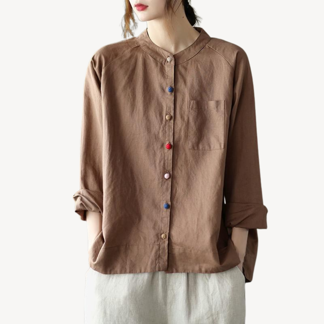 Women's Linen Blend Mandarin Collar Shirt