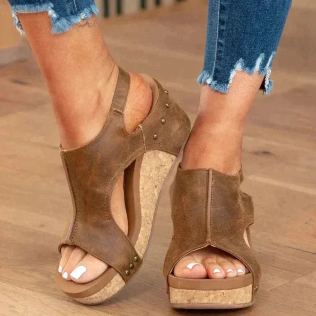 Orthopedic Wedge Sandals Women Black Cork