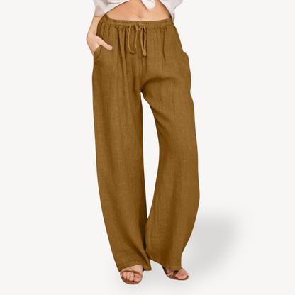 Women's Linen Wide-Leg Pants - Drawstring, Casual