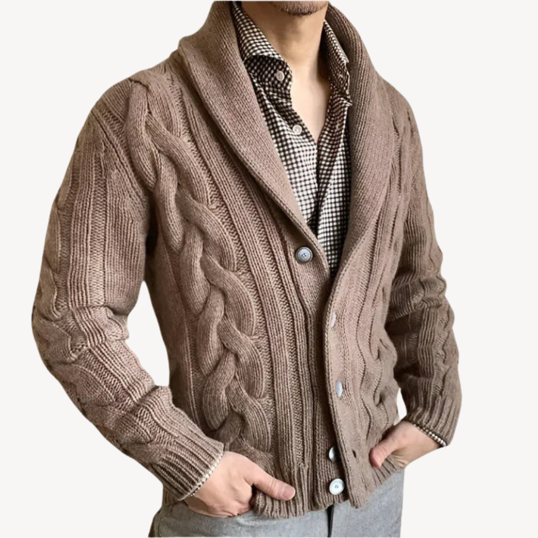 Men's Cable Knit Shawl Collar Cardigan
