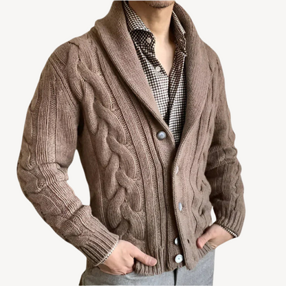 Men's Cable Knit Shawl Collar Cardigan