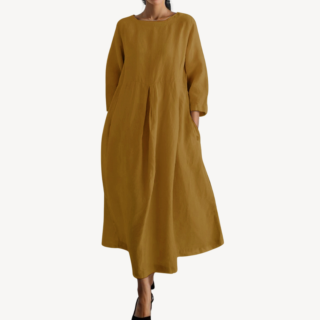Casual Loose Linen Maxi Dress with Pockets